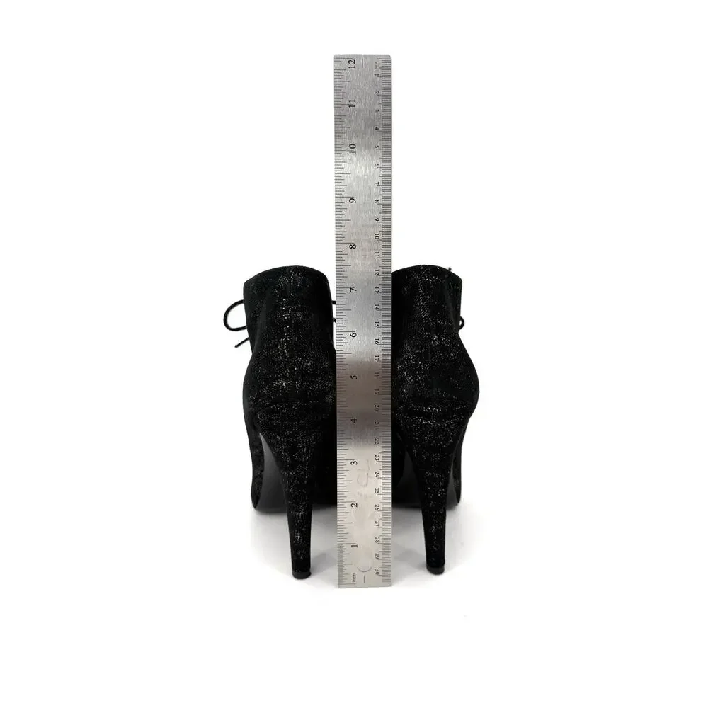 Chanel Pearls Heel Ankle Boot Velvety Black Leather Lace Up EU 39.5 US 9.5